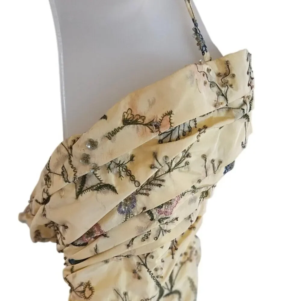 Pamela Dennis Couture Yellow Floral 100% Silk Evening Down Vintage 90's Sz 6 - Picture 8 of 12